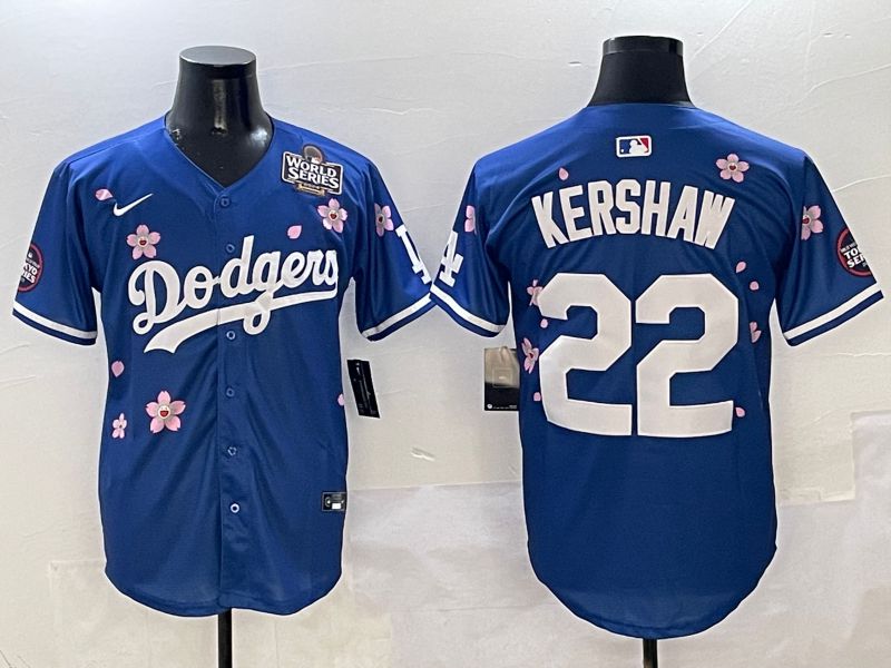 Men Los Angeles Dodgers 22 Kershaw Blue Sakura Edition 2025 Nike MLB Jersey style 6